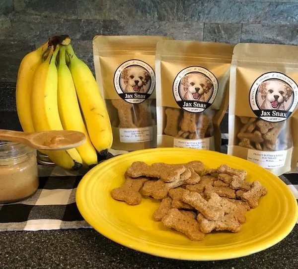 Peanut Butter & Banana Bones with fresh bananas and a jar of peanut butter